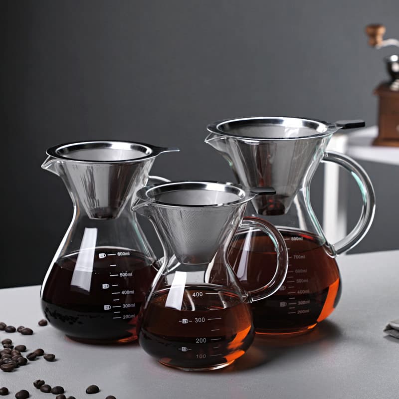 Borosilicate Glass Coffee Server Pour Over Set, Drip Coffee Maker Kit for Home, Cold Brew Filter Carafe