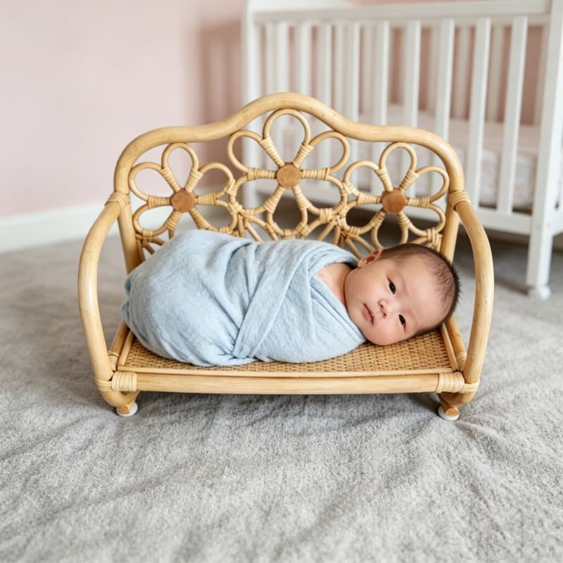 Handmade Vintage Rattan Basket Chair Photography Prop Newborn Full Moon 100 Days Portrait Studio Shooting Scene Prop
