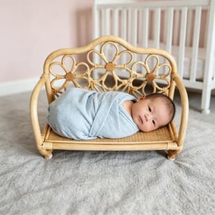 Handmade Vintage Rattan Basket Chair Photography Prop Newborn Full Moon 100 Days Portrait Studio Shooting Scene Prop