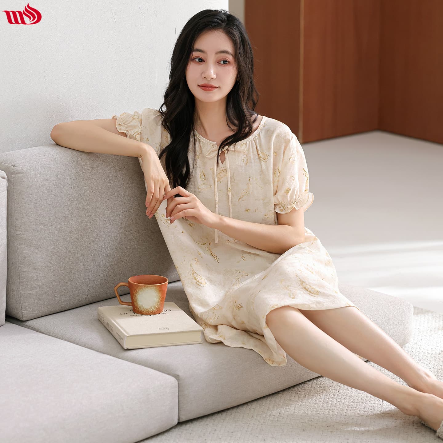 Mulong Shijia's new summer short-sleeved nightgown is cool and loose, large size, young mother's Tencel cotton thin nightgown dress