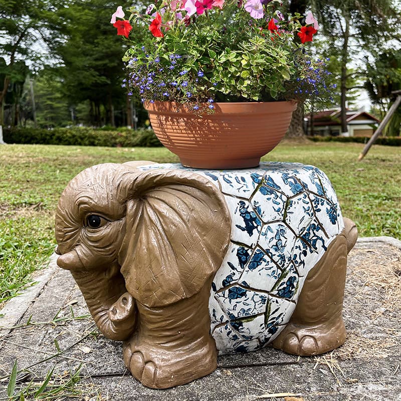 Outdoor Garden Floor Animal Sculpture Stool Ornament Blue and White Porcelain Flower Pot Decorative Base