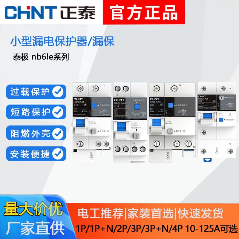 Chint NB6LE 2P Residual Current Circuit Breaker, Miniature Air Switch with Residual Current Protection 63A