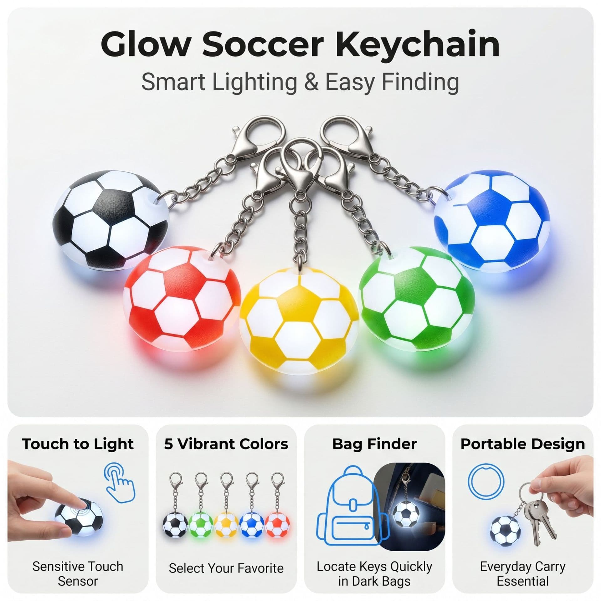 Cross-border Football Touch Light Round LED Light Handbag Light Backpack Light LED Decorative Heart-shaped Induction Light
