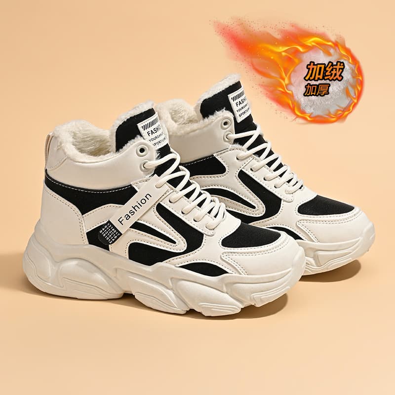 Plush Dad Sneakers Women 2024 Winter New Korean Style Warm High-Top Sports Shoes Student Cotton Shoes Ins Trendy Shoes A09
