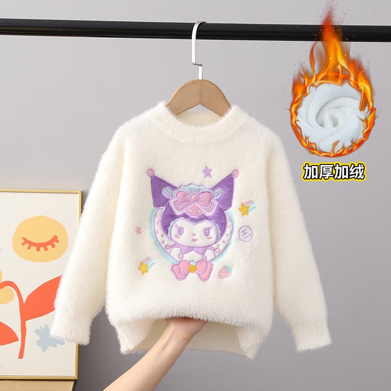 [2026 Kuromi] Girls' Sweater Knit Top Fall Winter New Thickened Fleece-Lined Stylish Girls' Cartoon Base Layer