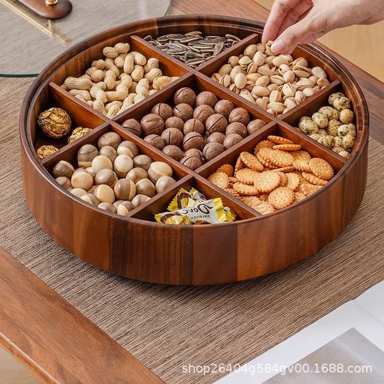 Light Luxury Wooden Dried Fruit Box Nine-Grid Snack Box Solid Wood Snack Storage Box Household Light Luxury High-End Fruit Tray