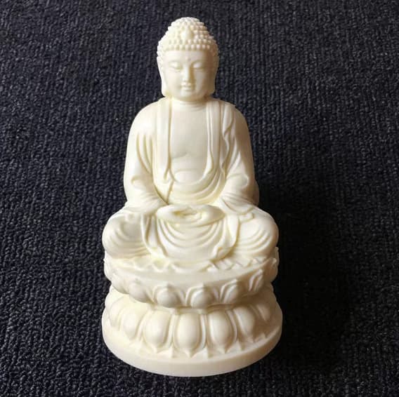 Ivory Nut Carved Sitting Lotus Buddha Statue 13/7.8/6.8cm Car Office Desktop Craft Ornament