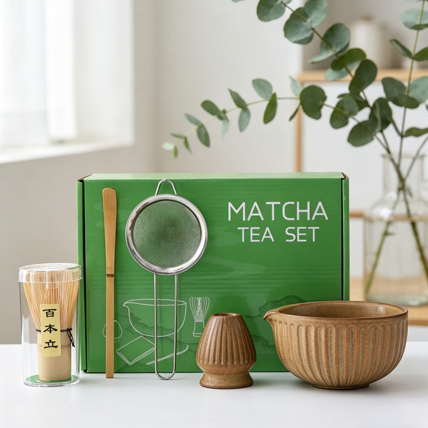 Hot-selling Cross-border Japanese-style Kiln-changed Stripe Matcha Bowl Tea Whisk Set Matcha Making Tool Gift Box Custom