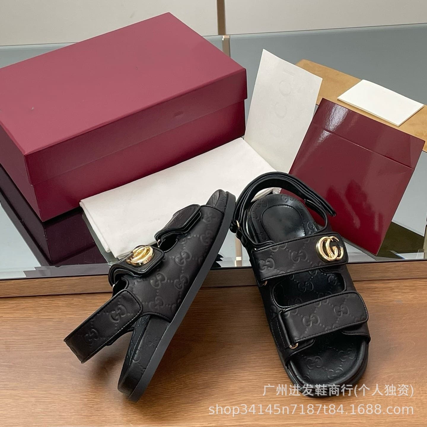In Stock! High Version G Brand 2026 New Rhinestone Flat Slide Sandals with Velcro, Women's Cross-Border European and American Style