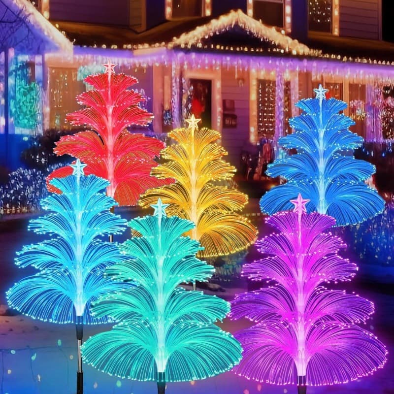 Solar Fiber Optic Jellyfish Lamp 5-Layer Christmas Tree Light Solar Christmas Tree Jellyfish Light 5-Layer Fiber Optic Lawn Light