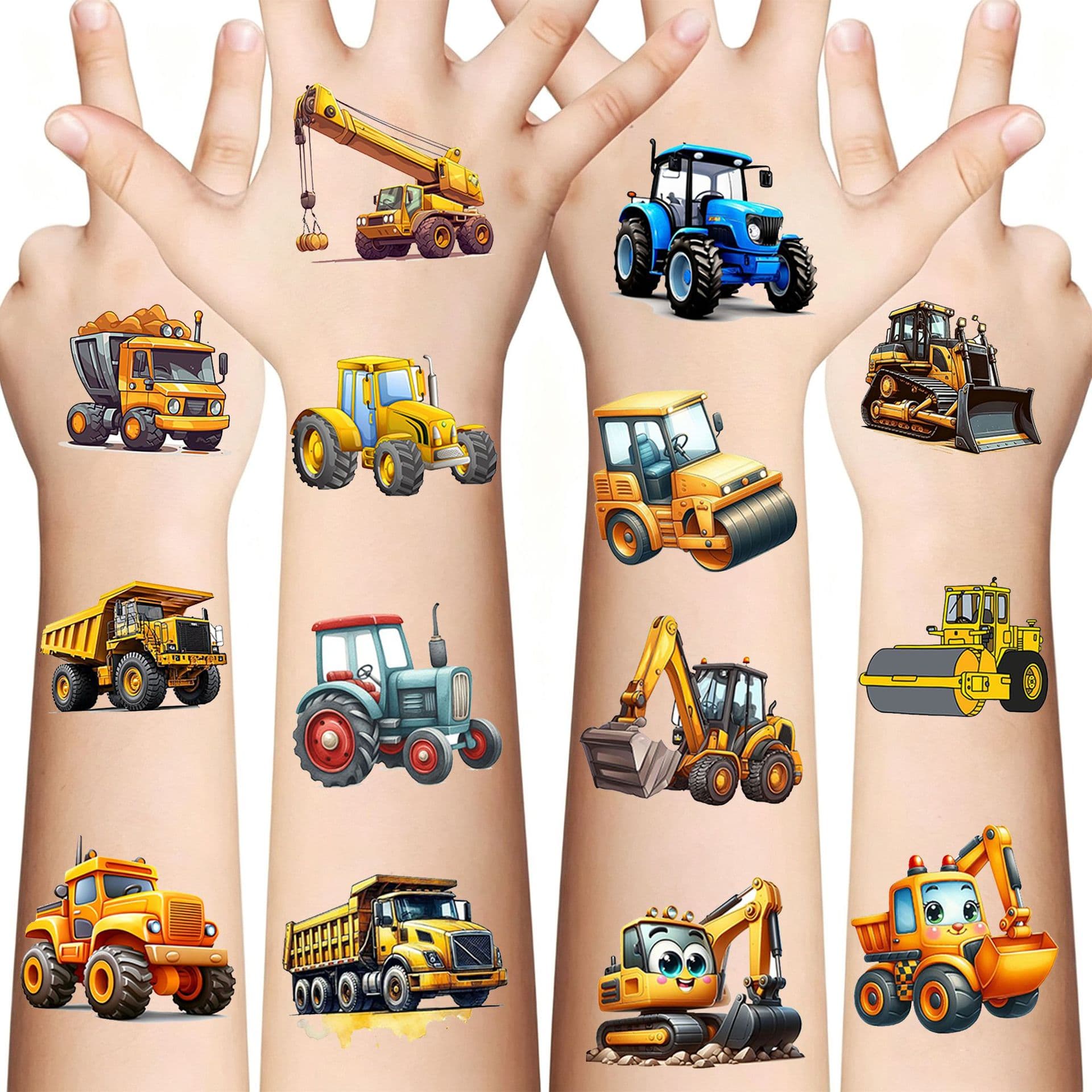 Cross-border cartoon color excavator children's tattoo stickers waterproof realistic tattoo stickers TEMU European and American Tattoo