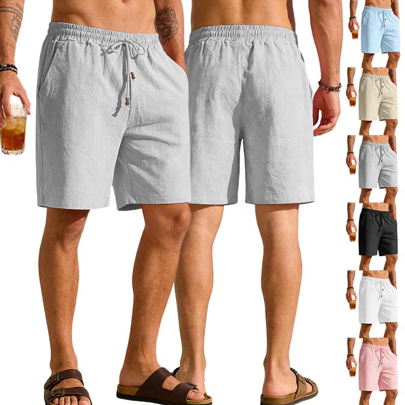 Cross-border European and American TK Amazon summer new men's solid color cotton and linen shorts loose sports and leisure beach pants for men