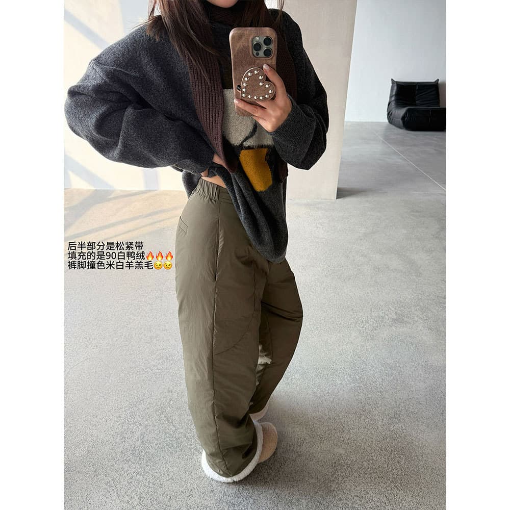 Wang Qizhi 90% Down Pants Versatile Warm Casual Straight Wide-Leg Trousers for Women Plus Size 5123