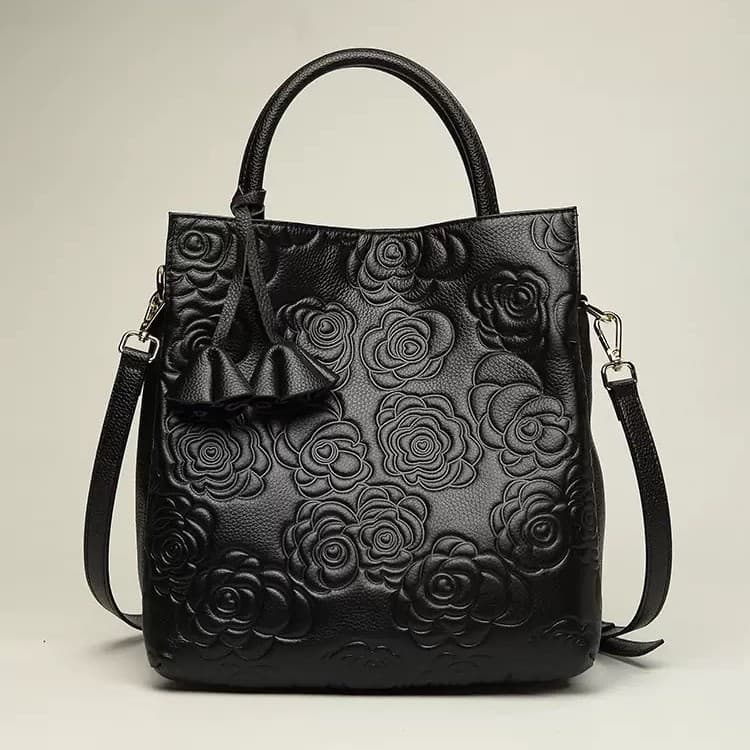 Genuine Leather Women's Bag Authentic Cowhide Bag 2025 New Camellia Handbag, Fashion Large Bag Shoulder Crossbody Bag