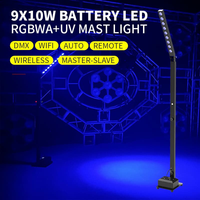 910W Battery Mast Light Show LED Stage Light Wedding Party Event DMX Wireless WiFi Remote Indoor Light