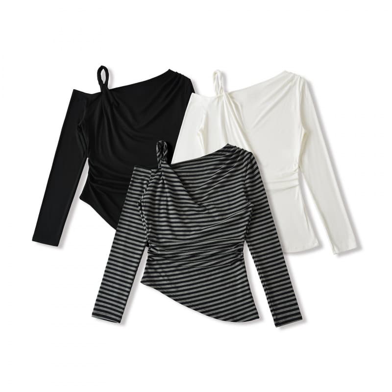 Autumn new pure lust style slanted shoulder long-sleeved T-shirt for hot girls, slimming, fashionable and versatile bottoming top