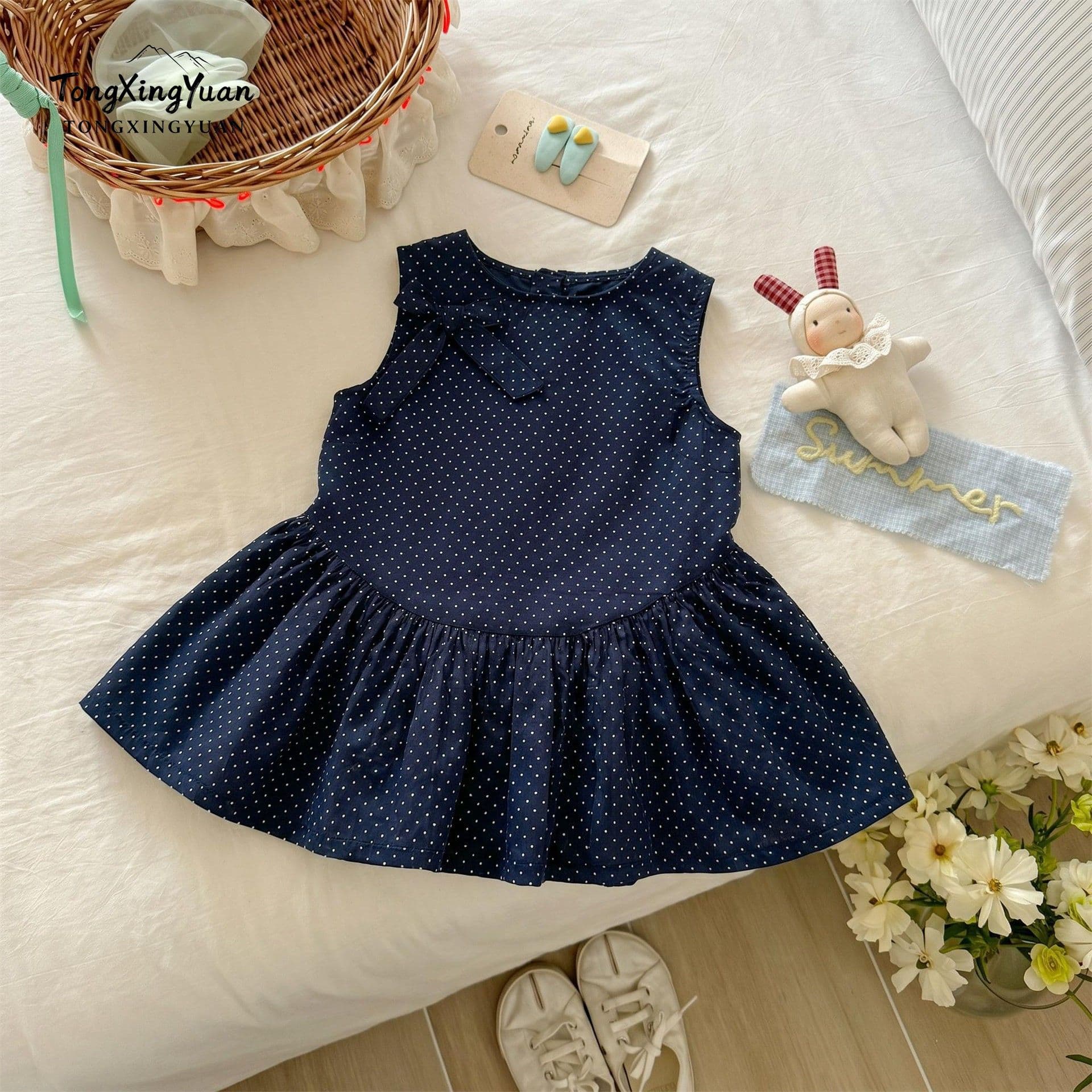 Girls Dress Summer 2026 New Children's Korean High-End Polka Dot Thin Tank Top Dress Baby Princess Dress