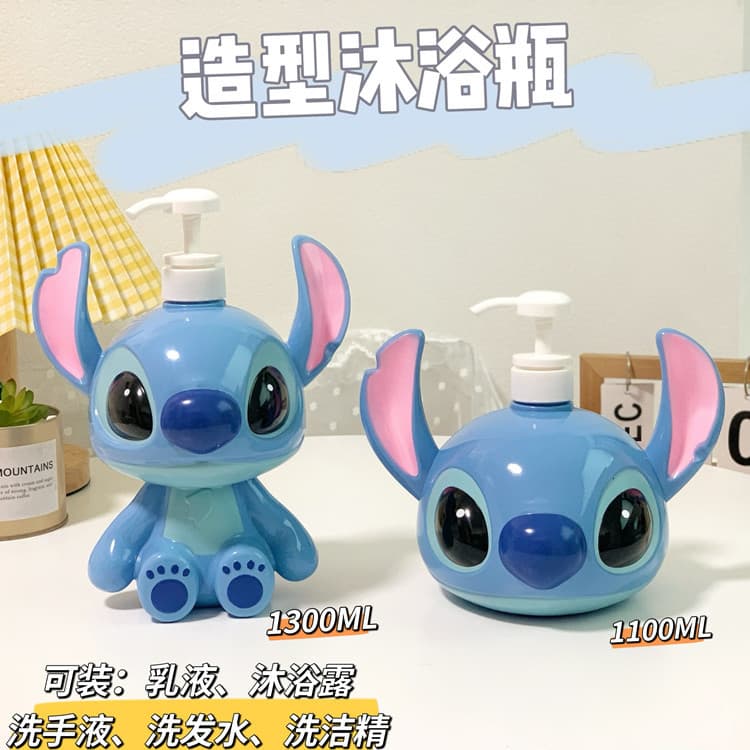 Stitch Shaped Lotion Bottle Travel Dispenser Sitting Stitch Pump Bottle Large Empty Bottle for Shampoo and Body Wash