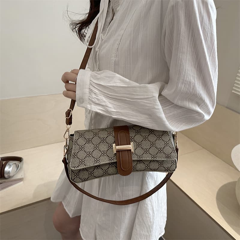 Women's Handbag Korean Style Niche Design Vintage Print Tote Bag Personalized Fashion Casual Shoulder Crossbody Small Square Bag