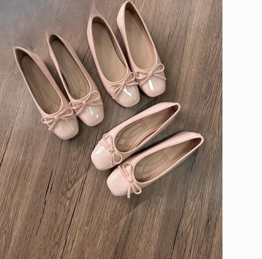 Boat Shoes, Evening Shoes, Soft Leather Women's Shoes 2026, Patent Leather Flats, Square Toe Bow, Light Pink, New Style Casual Single Shoes