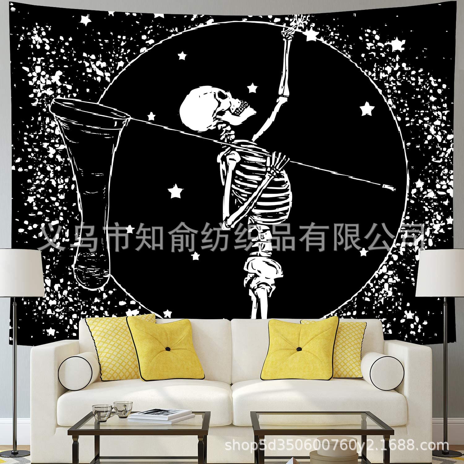 Bohemian hippie tapestry black skull black and white art tapestry hanging bedside decoration cloth skeleton tapestry