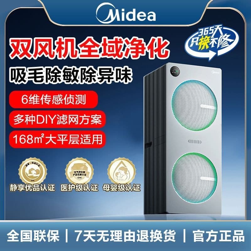 Midea Dual-Fan Air Purifier for Home, Removes Formaldehyde, Odors, and Pet Hair, New House KJ1500G-U8