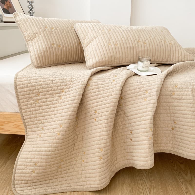 100 Cotton Bed Cover Category A Maternal and Infant Grade Pure Cotton Quilted Sheets Three-piece Set Dyed Woven Washed Cotton Solid Color Home Small Fresh