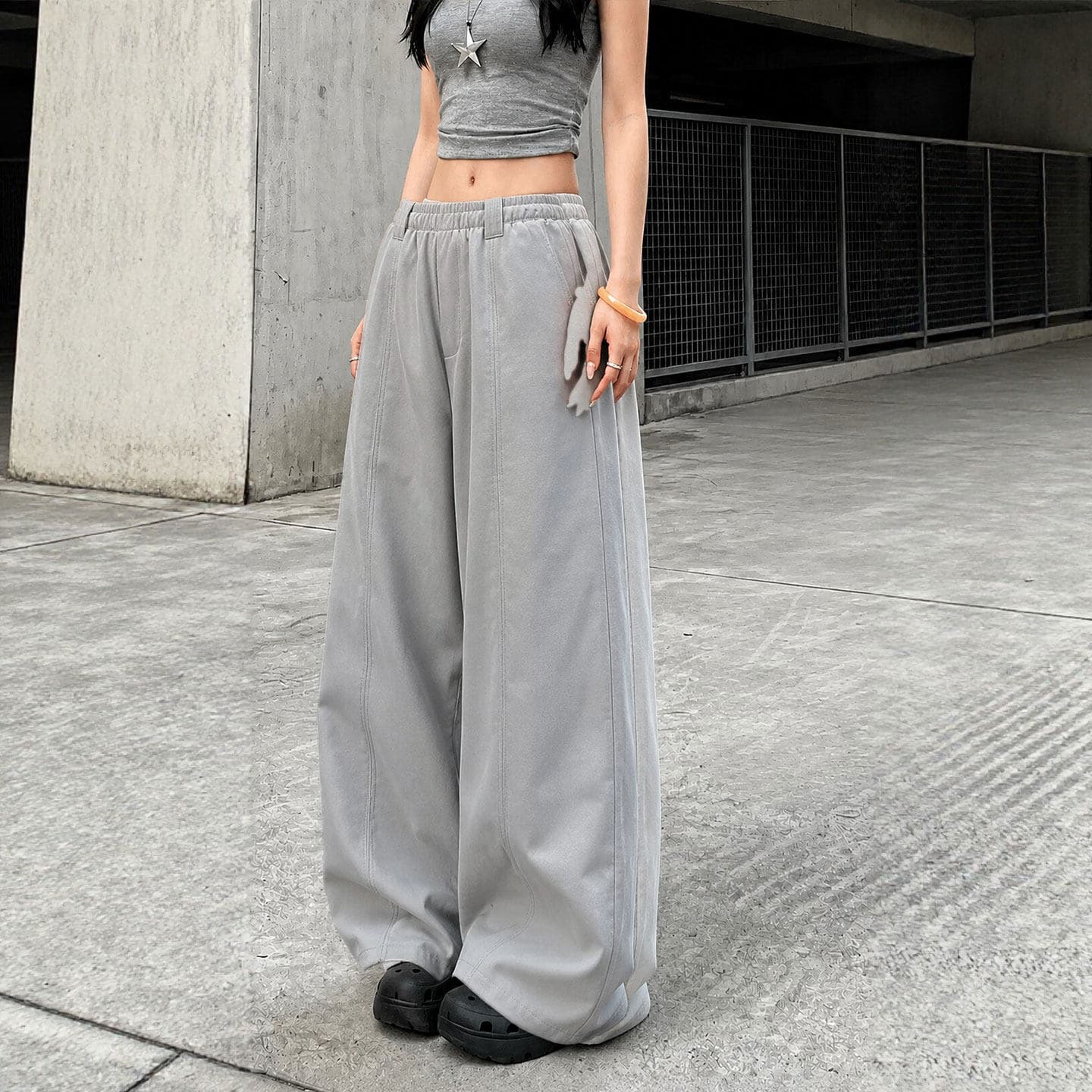 Gray Women's Work Pants, Summer Thin Style, 2026 New Model, Sun-Protective, Sporty, Straight-Leg, Petite, Casual, Wide-Leg Pants