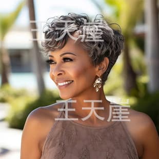 European and American Style Grandma Gray Short Curly Wig, Natural Fluffy Short Curly Wig for Middle-aged and Elderly Women, African Export
