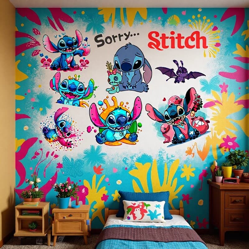 Stitch Movie Kids Room Wall Sticker PVC Self-Adhesive 3D Break Wall Stitch Cartoon Kindergarten Wall Sticker