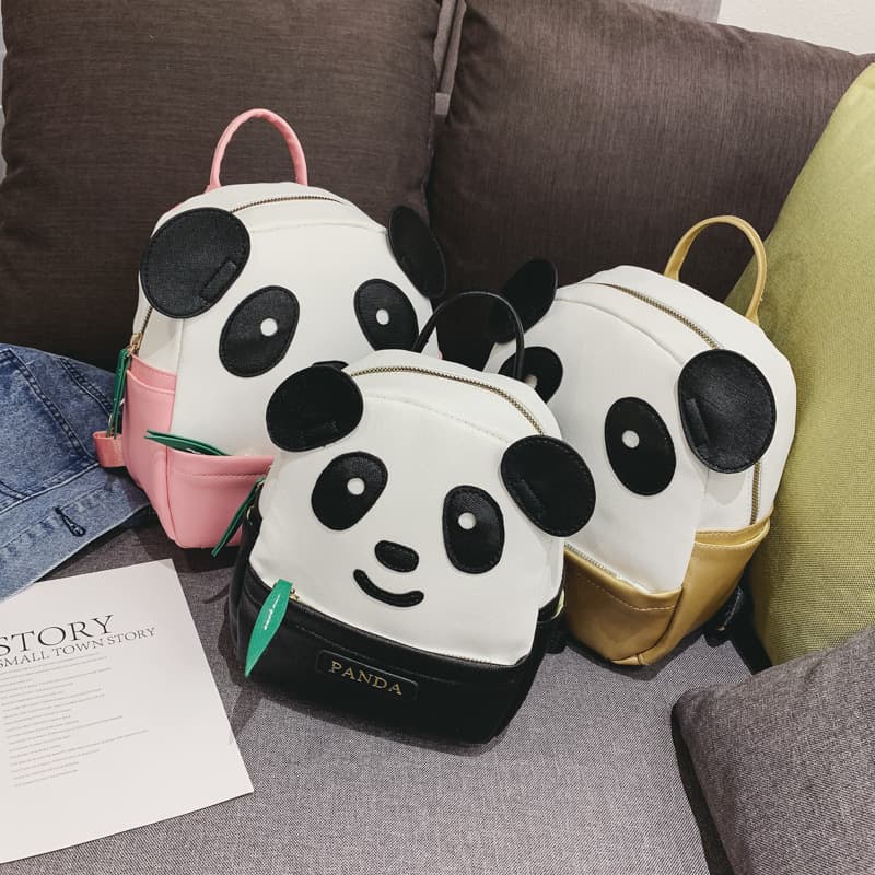 Panda Backpack 2026 New Kindergarten School Bag Cartoon Panda Bamboo Leaf Bag Cute PU Fashion Backpack