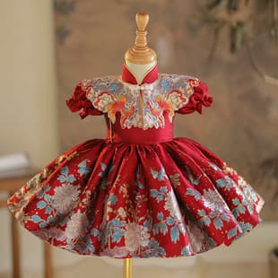 First Birthday Dress Chinese Style Baby Girl 2026 Spring Tang Suit Cheongsam Princess Dress Girl National Style Birthday Grabbing Zhou Banquet