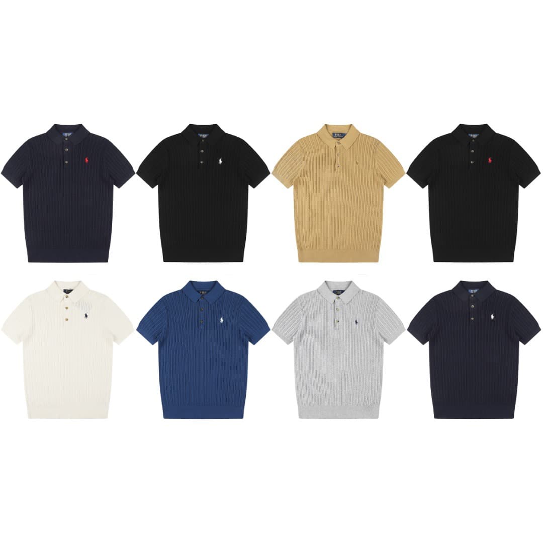 26SS Raff RL heavy new old money style large cable twist small twist knitted sweater polo short-sleeved T-shirt for men and women