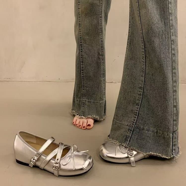 French ballet style bow Mary Jane shoes for women summer 2026 new style with skirt evening shoes shallow mouth single shoes