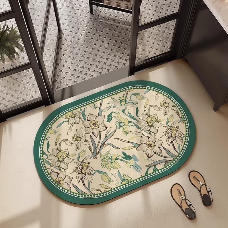 Light Luxury Floral Bath Mat Non-Slip Quick-Dry Absorbent Door Mat Home Entryway Rug Ins Style Dirt-Resistant Mat