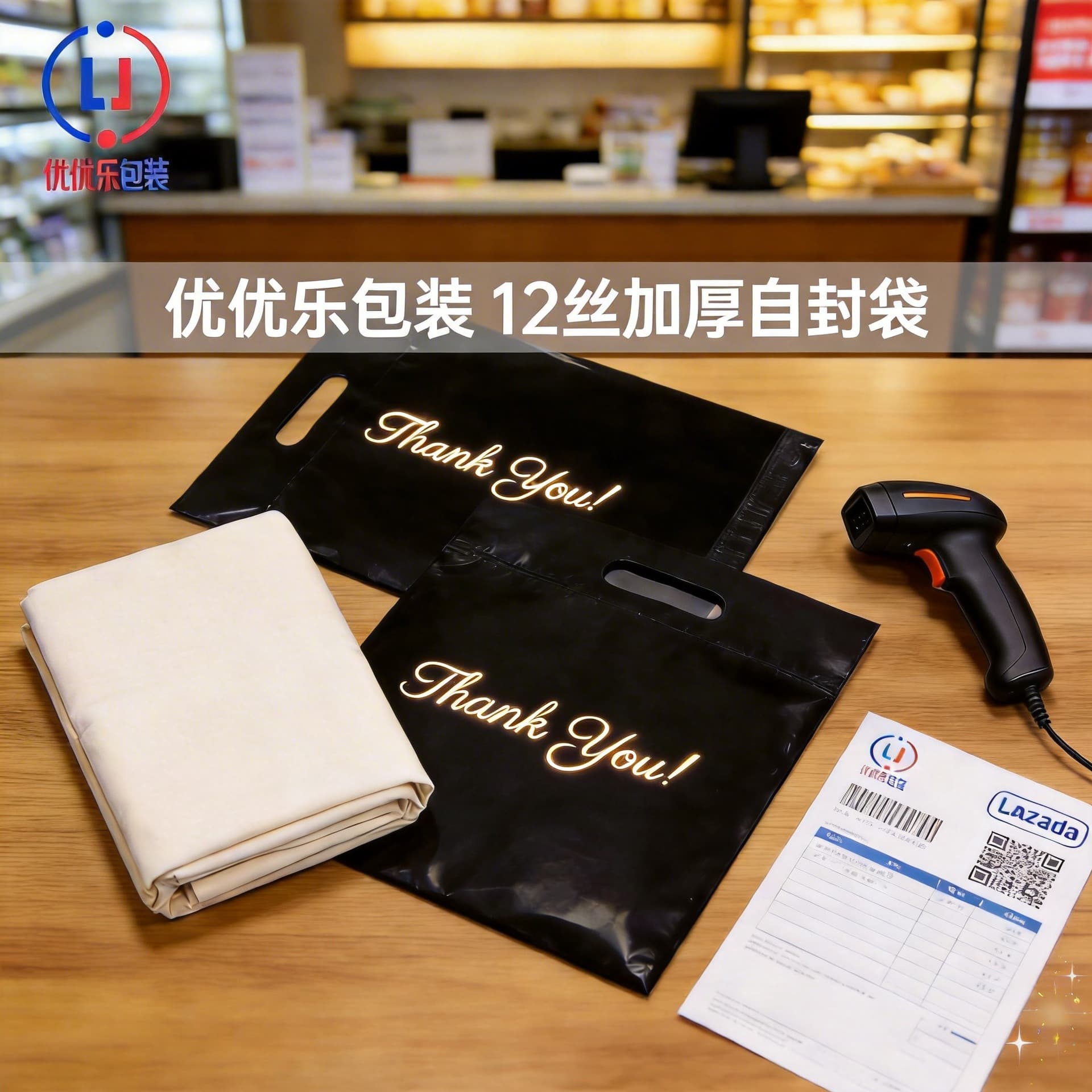 Portable Express Bag Packaging Packing Strap Plastic Bag Black THANK YOU Self-Adhesive Tamper-Evident Bag Zipper Wholesale