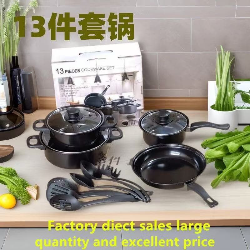 Foreign trade export household 13-piece set non-stick pot soup pot stew pot frying pan multi-piece set English neutral color box gift