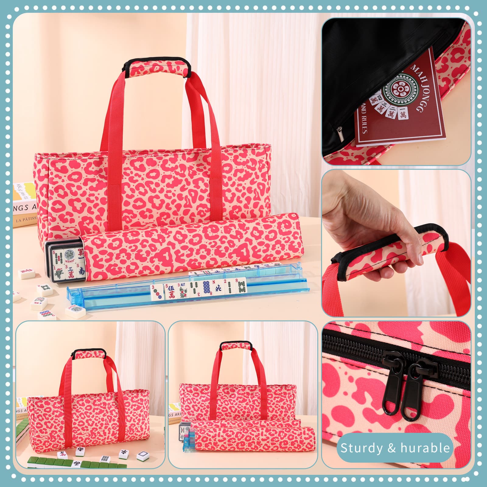 Amazon Cross-Border Leopard Print Mahjong Bag, Large-Capacity Cosmetic Bag, Clutch Bag, Vintage Cosmetic Bag, Portable Mahjong Bag