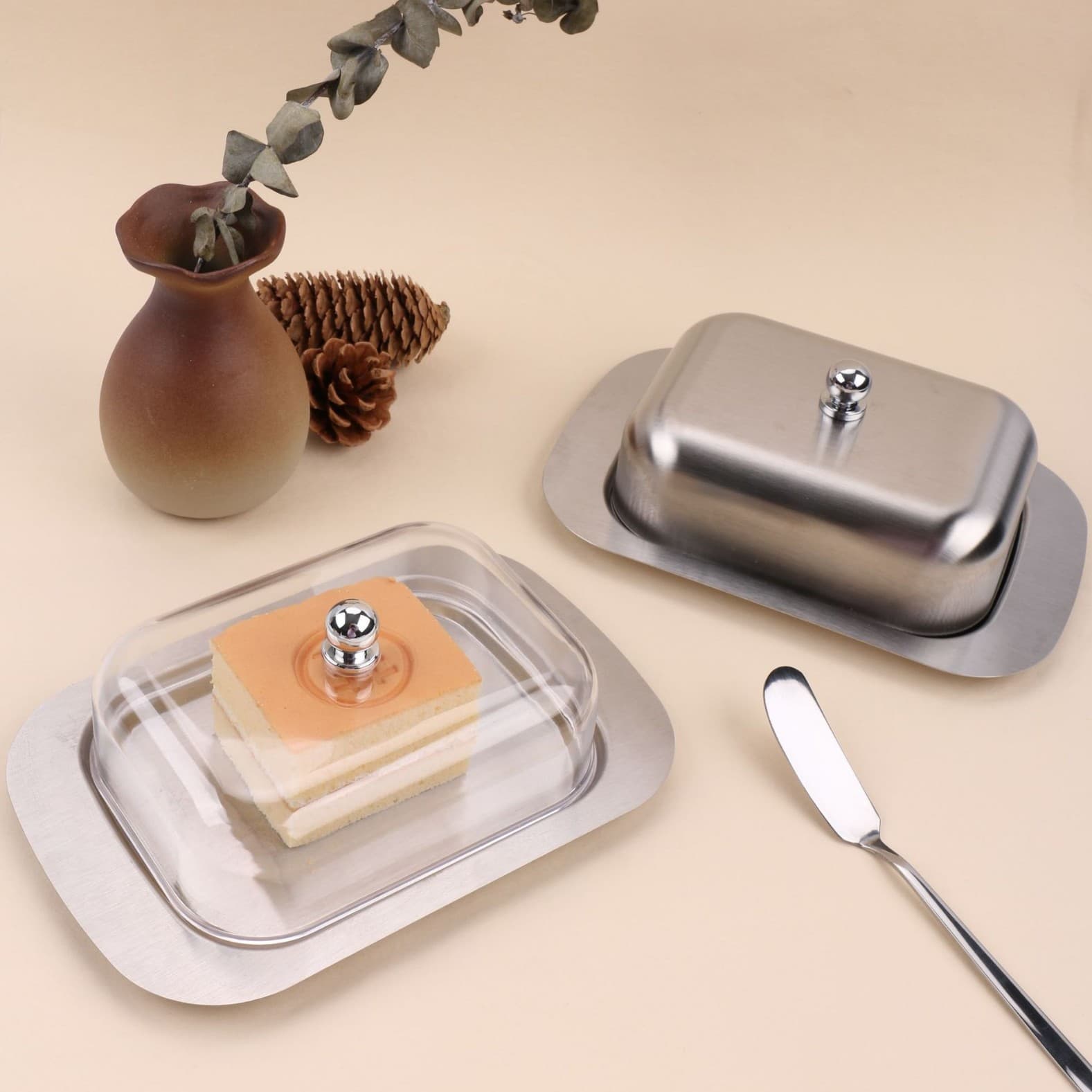 Cream Style Stainless Steel Butter Box European Western Cheese Box Thickened Butter Box Bread Box Pastry Box Minimalist