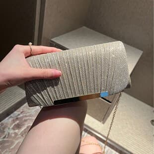 Best-selling European and American Sequin Pleated Bag, Women's Evening Bag with Chain Shoulder Strap, Party Bag, Shoulder Bag