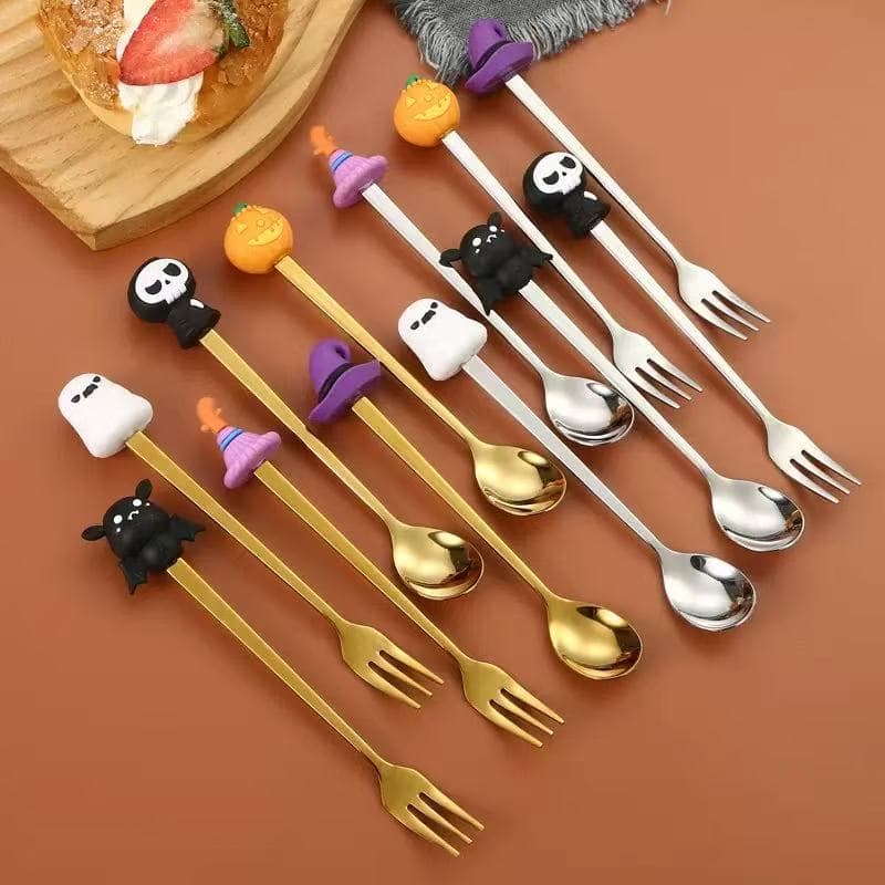 Cross-border 304 stainless steel cartoon spoon Halloween gift box creative high-value tableware dessert coffee spoon and fork