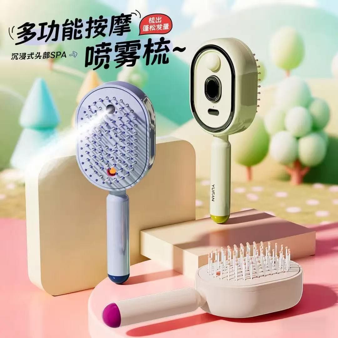Electric Spray Air Cushion Massage Comb, Essential Oil Atomizing Hair Care Comb, Self-Cleaning Anti-Static Tangle-Free Volumizing Comb