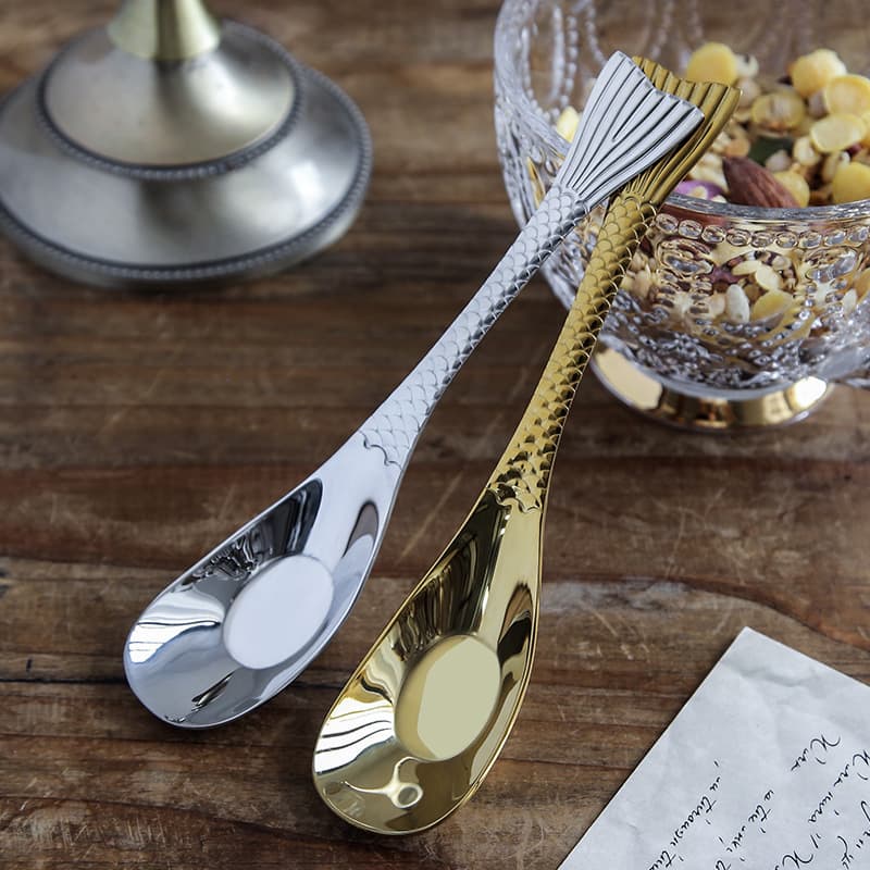 Creative 304 Stainless Steel Spoon Fish Tail Ingot Spoon Dessert Spoon Small Soup Spoon for Home Use Children's Spoon