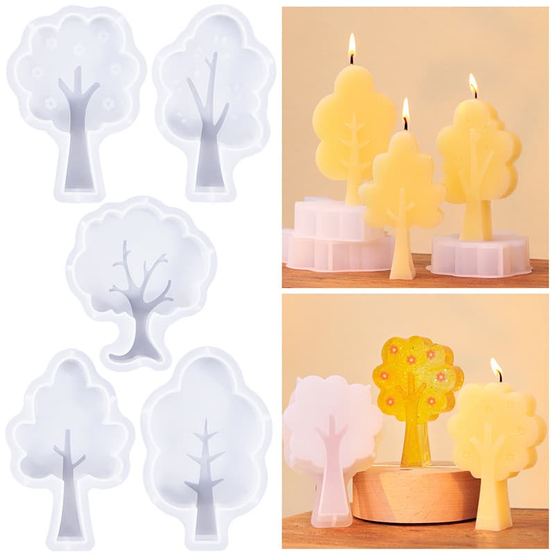 DIY Resin Tree Series Candle Silicone Mold - Trunk, Branches, Leaves for Aromatherapy Plaster Cement Desktop Decoration