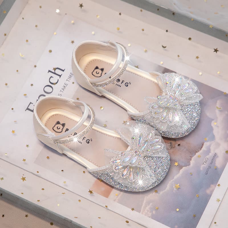 Girls Princess Sandals Crystal Shoes 2026 Summer New Style Children Soft Sole Closed-Toe Sandals Girl Bow Single Shoes