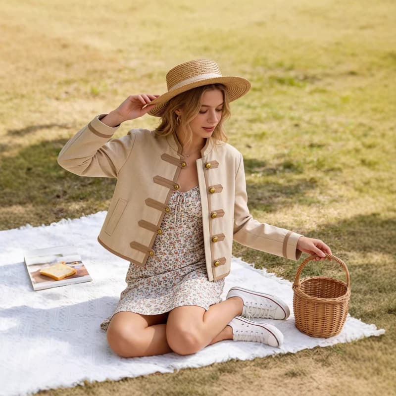 Cross-border Women's Clothing Factory Wholesale 2026 New European and American Style Fashion Stand Collar Long Sleeve Button Decoration Blazer
