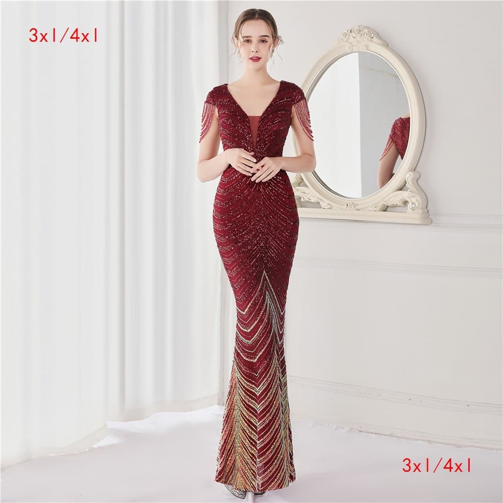 19085-S# Long Sequin Plus Size Super Loose Fit Big Size Fat Lady Performance Costume Banquet Evening Gown Dress