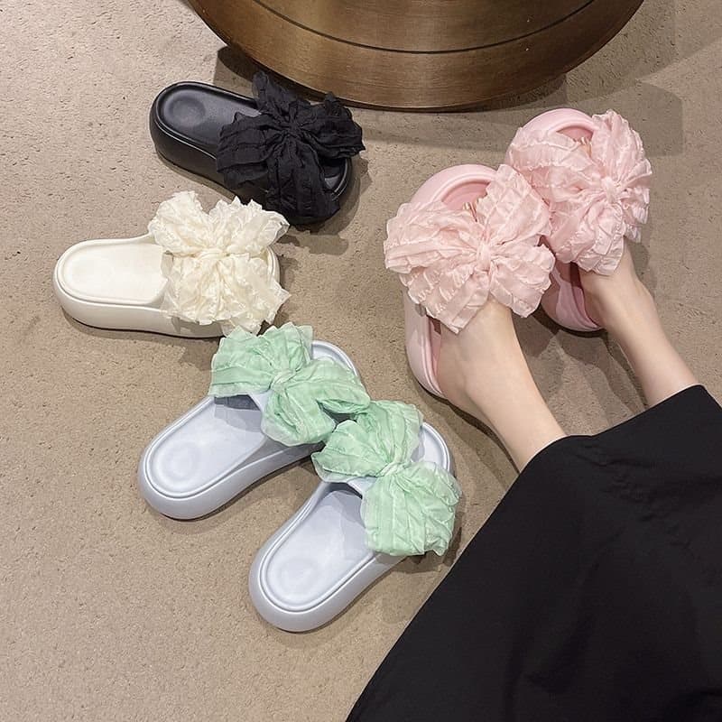 2025 New Fashion Fairy Style Bow Chunky Sole Sandals for Women Ins Trendy Summer Student Outdoor Flip Flops