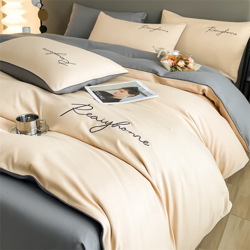 Light Luxury 100% Pure Cotton Four-Piece Set, Long-Staple Cotton Duvet Cover, Bed Sheet, Fitted Sheet, Student Dormitory Three-Piece Bedding Set