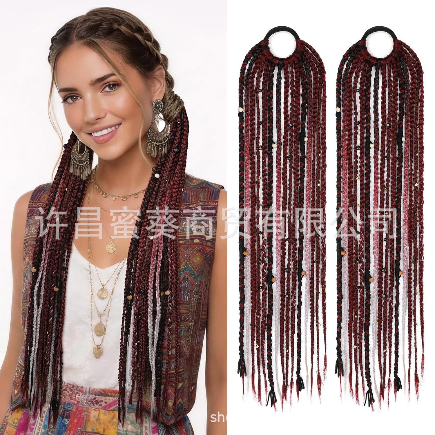 Xuchang AISI Bohemian Braided Ponytail with Beads Handmade Braided Hair Extension